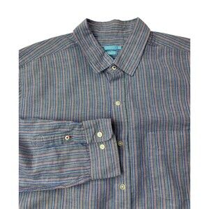 J. McLaughlin Shirt Mens XL XLARGE Blue‎ Striped Linen Cotton Blend Button Down